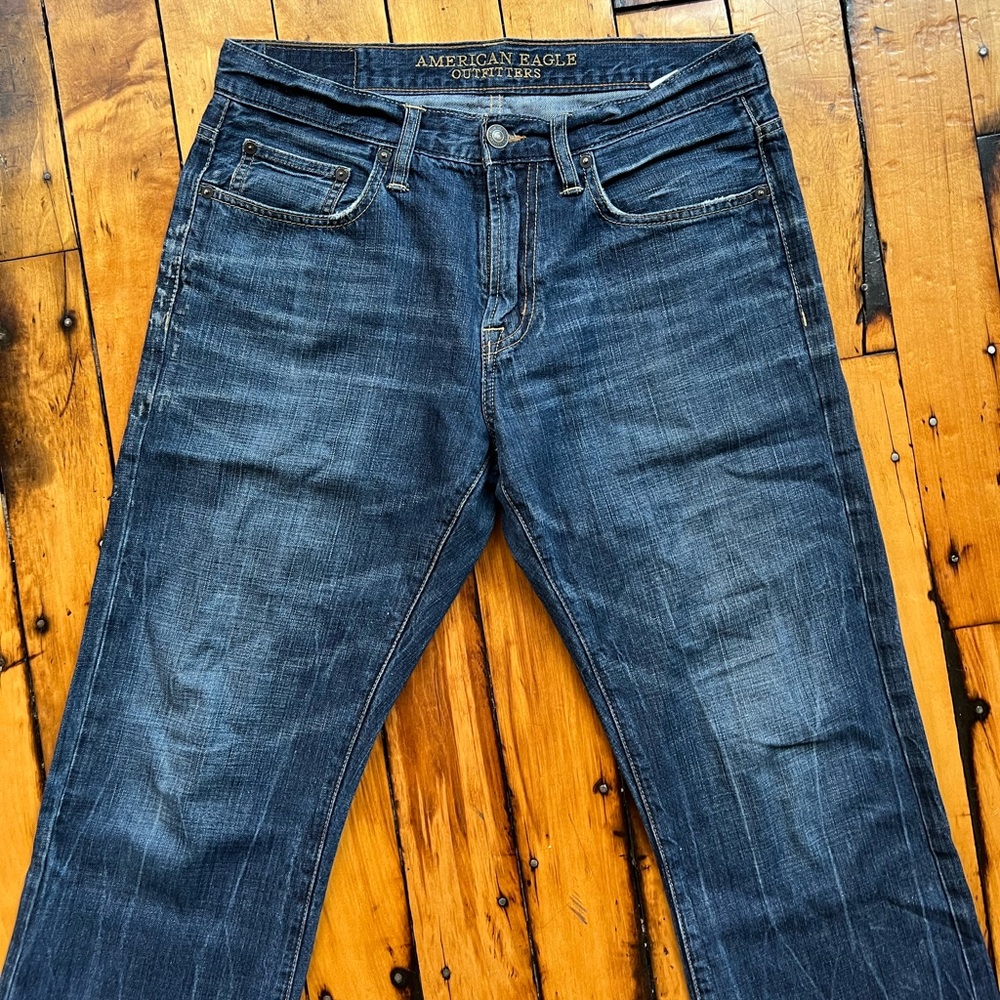 American Eagle Men’s 34x30* Classic Bootcut Dark Wash Denim Jeans Distressed
